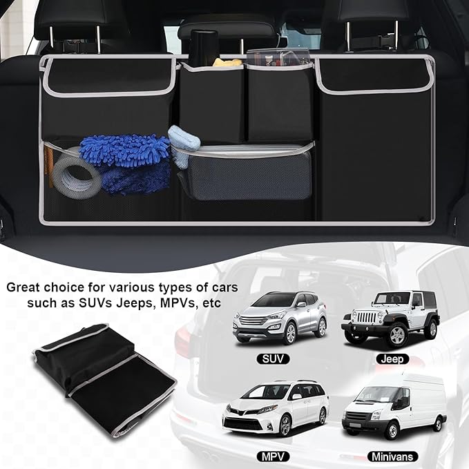 UYYE Trunk Hanging Organizer, Backseat Bag, Car Interior Accessories with 4 Pockets & 2 Mesh Pouches for Groceries, Will