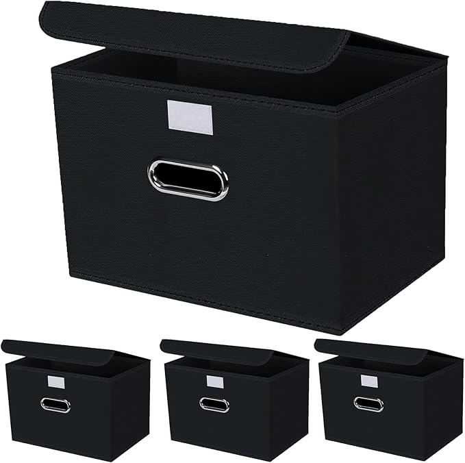4-Pack Large Collapsible Storage Bins with Lids,Fabric Storage Cubes Organizer for Shelves,Closet,Nursery,Foldable Cube Stora