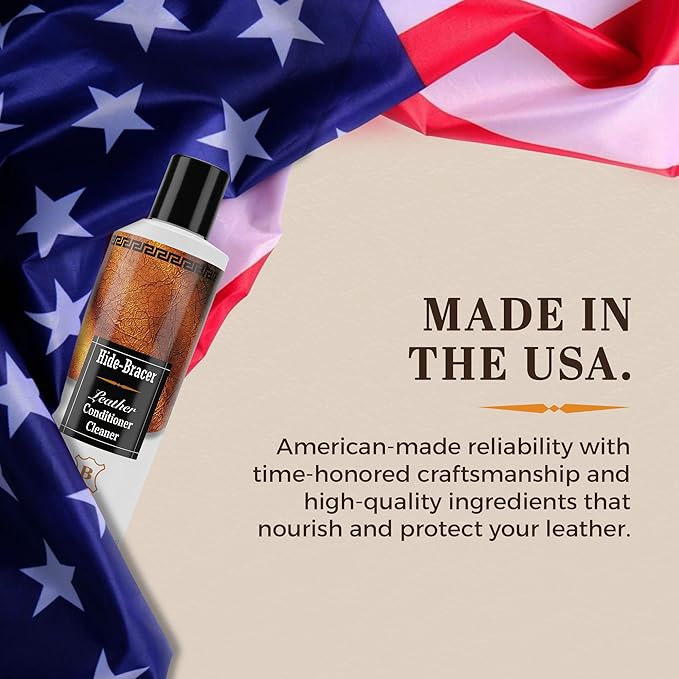 Hide Bracer Leather Cleaner and Conditioner 8 Fl oz | Cleans, Conditions, Protects | Prevents Drying, Cracking & UV Fading of
