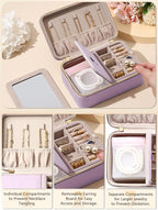 Velvet Travel Jewelry Box with Large Mirror, Double-Layer Jewelry Organizer Case for Women and Girls, Portable Storage Case w