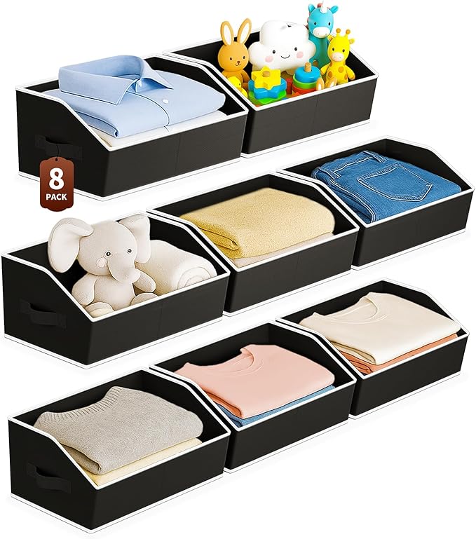 Homsorout Large Closet Organizers and Storage Bins - 8 Pack Trapezoid Storage Baskets for Shelves, Foldable Fabric Baskets wi