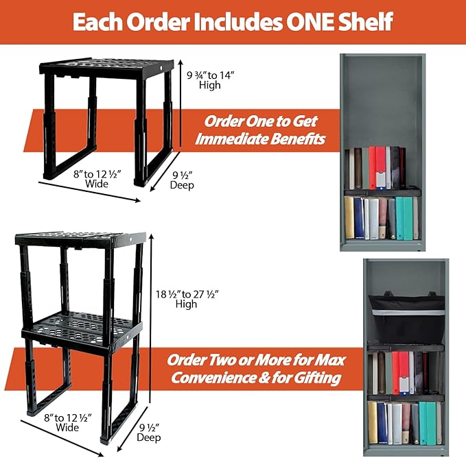Locker Organizer Shelf， Adjustable Width and Height, Stackable, Ideal Locker Shelf for School, Office, Gym Lockers, or Even K