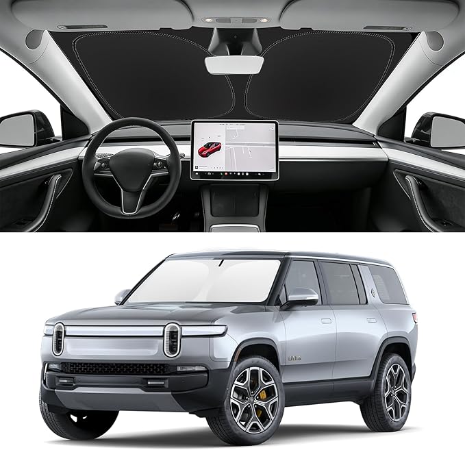 Custom Fit Windshield Sun Shade for Rivian R1T 2022-2025, Blocks UV & Heat, Front Window Sunshade Accessories, Easy Fold & Store Keep Your Car Cooler