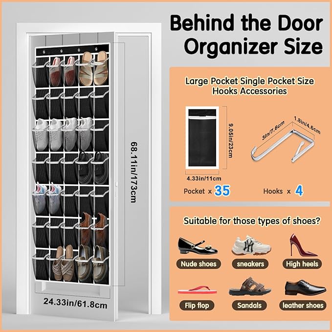 Kotkn 35 Compartment Over The Door Storage - Breathable Mesh Hanging Organizer with Large Pockets, Space Saving Design for Me