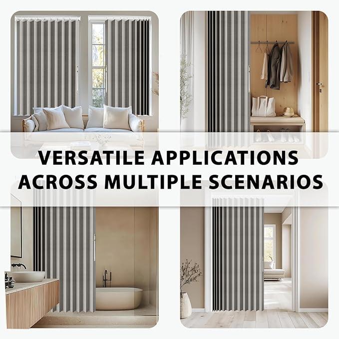 Jilron Accordion Door Curtain Set - 100% Blackout, with Curtain Rod Included, for Bedroom Privacy Protection (Grey-43 W x 78"