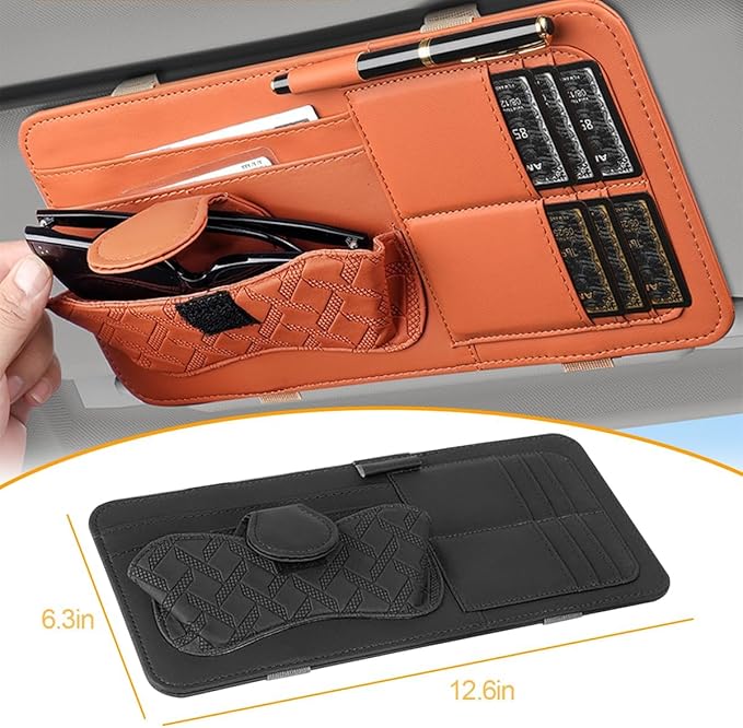 Sun Visor Organizer for Lincoln Navigator 2010-2025 Multifunctional PU Leather Organizer with Sunglasses Holder Pocket Car Interior Accessories, Black Style