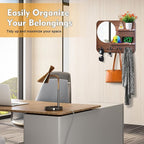 Coat Rack with Shelf Rustic Wooden Wall Mounted Hanging Coat Rack with Mirror Shelves and 4 Double Hooks Decorative Entryway 