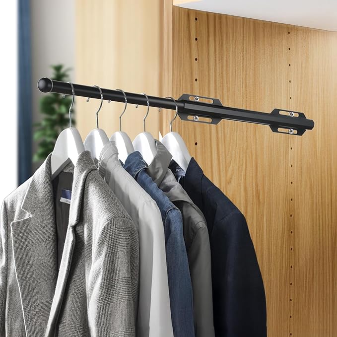 Valet Rod for Closet Pull Out, 12" Adjustable extending closet rod, Standard Retractable closet rod organization rack, Valet 