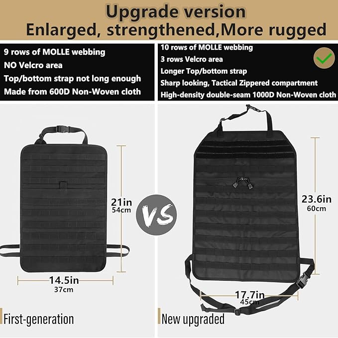 Universal Tactical Car Seat Back Organizer Bag Tactical Molle Vehicle Organizers Panel Vehicle Protector Organizers with 5 Detachable Pouches for Car Truck Ford Jeep (Model B-Black)