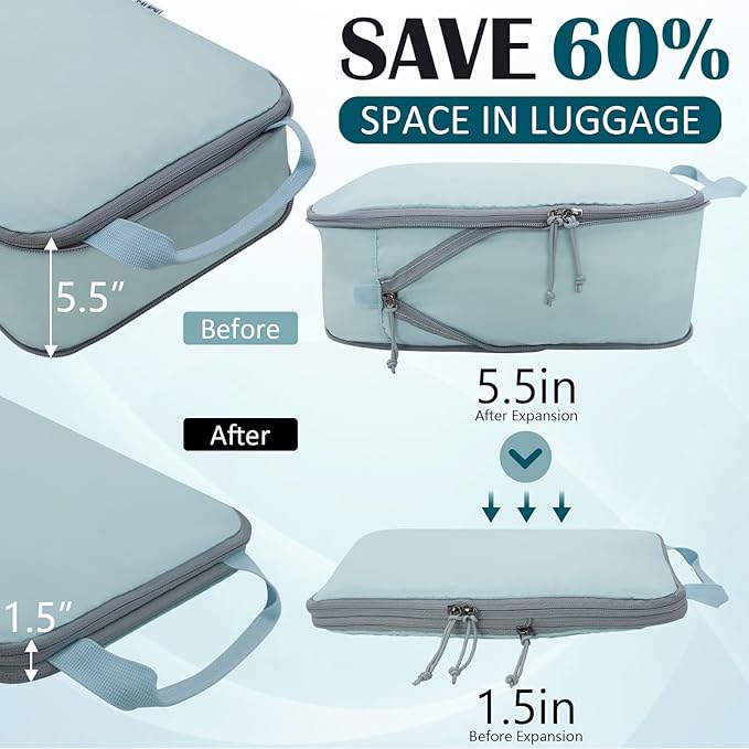 Compression Packing Cubes for Travel Accessories, 2 Set Compression Bags Travel Cubes for Packing Suitcase Luggage Organizer 