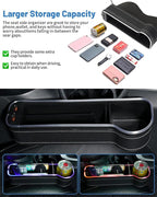 Shademax RGB Color Changing LED Car Seat Gap Filler Organizer Console Side Seat Gap Storage Box with Cup Holders and USB Chargers for Car Interior Accessories (2 Pack)