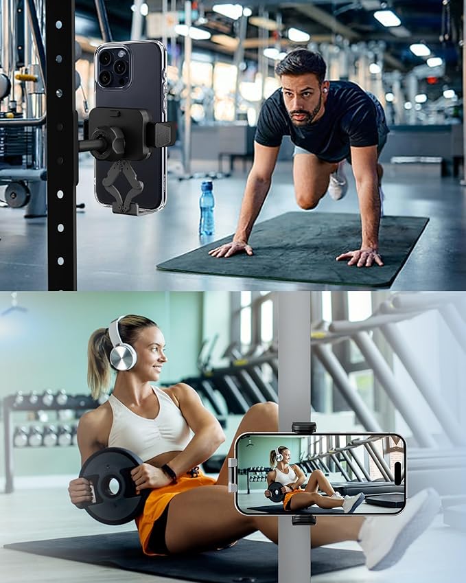 OEO Magnetic Phone Holder for Gym | Magnet Gym Phone Mount with Quick Release Clamp for Android & iPhone | Compatible with 4”–7.1” Phones & Thick Cases | Gym Accessories for Men & Women