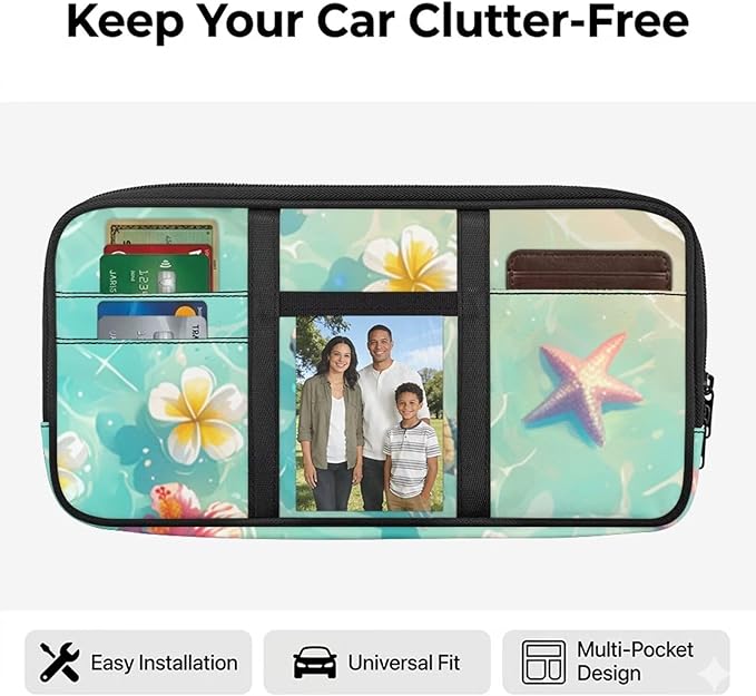 Summer Car Sun Visor Organizer Tactical Sunvisor Organizers with Zipper Storage Pouch Universal Accessories for Truck SUV,Summer Sea Turtle
