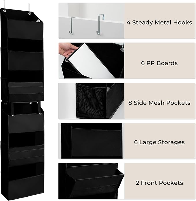 GRANNY SAYS Back of Door Organizer, 6-Shelf Detachable Over the Door Baby Organizer with 8 Pockets, Anti Tilt 40lb Large Capa