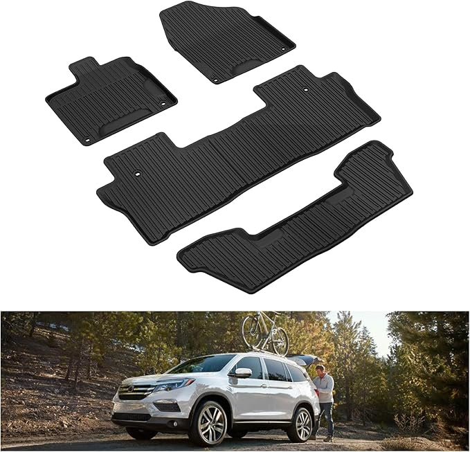 KIWI MASTER Floor Mats for 2016-2022 Honda Pilot, OEM Replacement 08P17-TG7-300, Custom Fit All Weather Car Mats, Heavy Duty TPE Floor Liners, Front & Rear 3 Row, Black