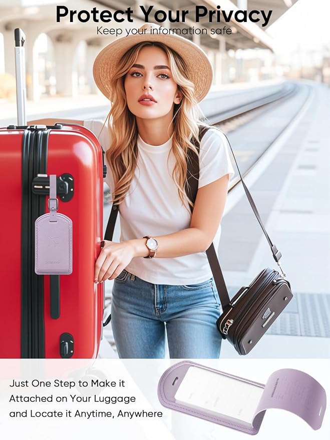 Luggage Tags Built-in Anti-Loss Tracker, Luxury Leather Luggage Tags for Suitcase, Travel Bags, Backpacks, Travel Organizer f