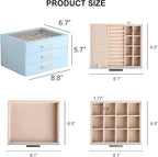 Frebeauty Clear Lid Jewelry Box,3-Layer Jewelry Organizer with Drawer,PU Leather Jewelry Organizers and Storage,Jewelry Boxes