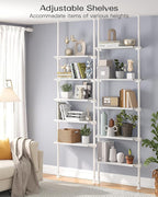 ALLZONE 5 Tiers Narrow Bookshelf, Tall Adjustable Ladder Book Shelf with Open Storage, Floor to Ceiling Tension Mount, Wooden