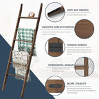 Acacia Wood 6-Tier Blanket Ladder, 5.7FT(66.5'') Blanket Quilt Towel Holder Rack Decorative Ladder Wooden, Easy Assembly, Rus