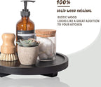 Round Decorative Tray Wood Bathroom Counter Organizer Farmhouse Kitchen Decor Wooden Riser for Soap Dish, Perfume, Candle, Sp