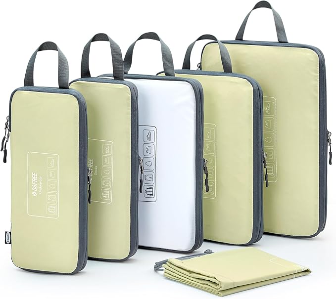 G4Free 6 Set Compression Packing Cubes, 3 sizes Travel Packing Organizers for Suitcases, Expandable Luggage Suitcase Storage 