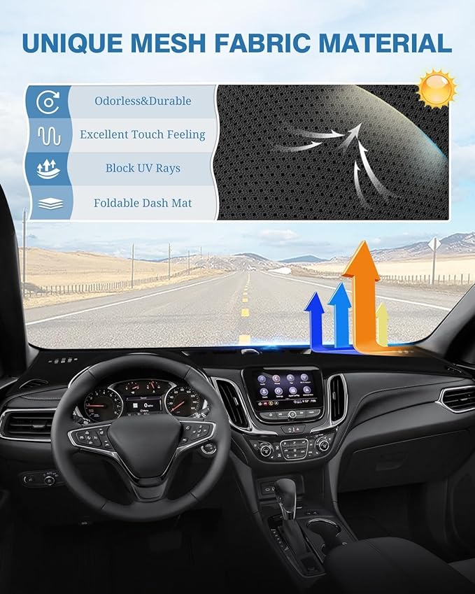 FIILINES Dash Cover for Chevy/Chevrolet Equinox 2018-2024 (Without HUD), Dashboard Mat Cover Equinox Accessories Sunshade Das