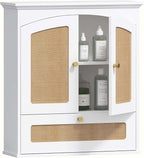 Spirich Bathroom Cabinet Wall Mount, Boho Medicine Cabinet for Bathroom, Over The Toilet Storage Cabinet with Rattan Doors an