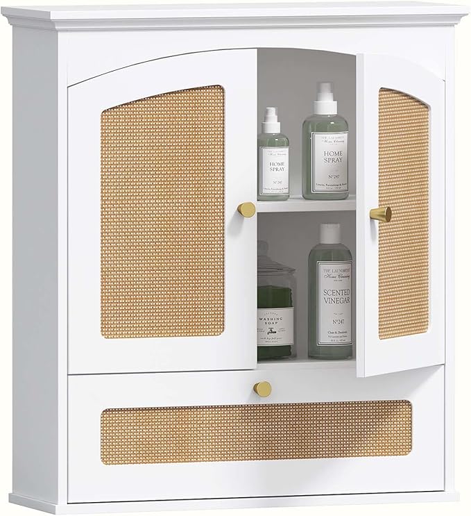 Spirich Bathroom Cabinet Wall Mount, Boho Medicine Cabinet for Bathroom, Over The Toilet Storage Cabinet with Rattan Doors an