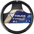 18-Inch Genuine Leather Steering Wheel Cover for Semi Trucks – Black with Black Stripes, Universal Fit Heavy-Duty Non-Slip Grip, Comfortable Control, Easy Installation