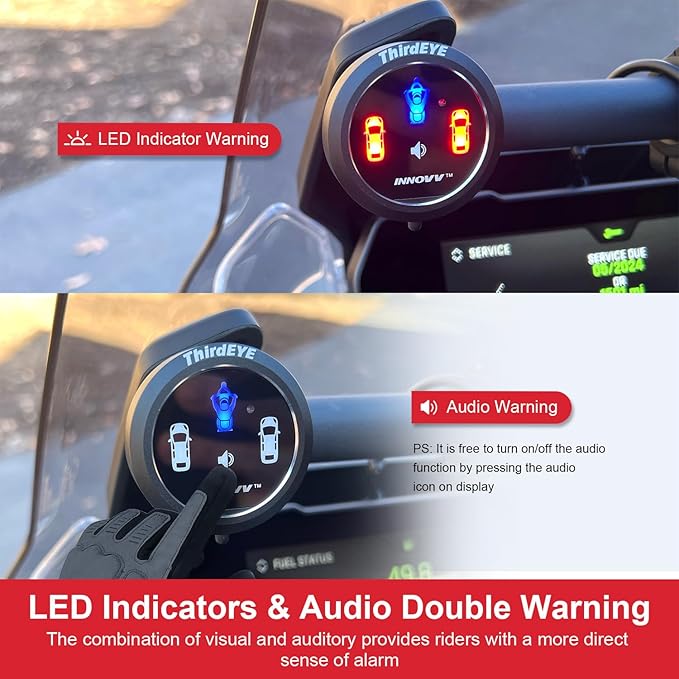 INNOVV ThirdEYE Motorcycle Blind Spot System with Voice and Indicators Alert, Waterproof Moto Assistant System, Detect Hazard