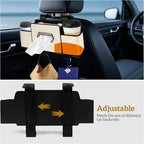 Car Back Seat Organizer with Tissue, Car Seat Back Tissue Box and Storage Hook, Multifunctional Car Organizer for Hold Phone,Drinks,Handbag,Compatible with Most Vehicles (Beige)