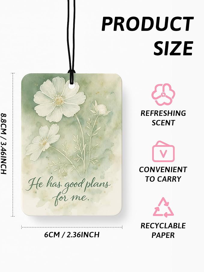 Retro Green Floral Bow Butterfly Christian Car Air Freshener 4 Pcs, Girly Religious Hanging Air Freshener for Cars Closet Dra
