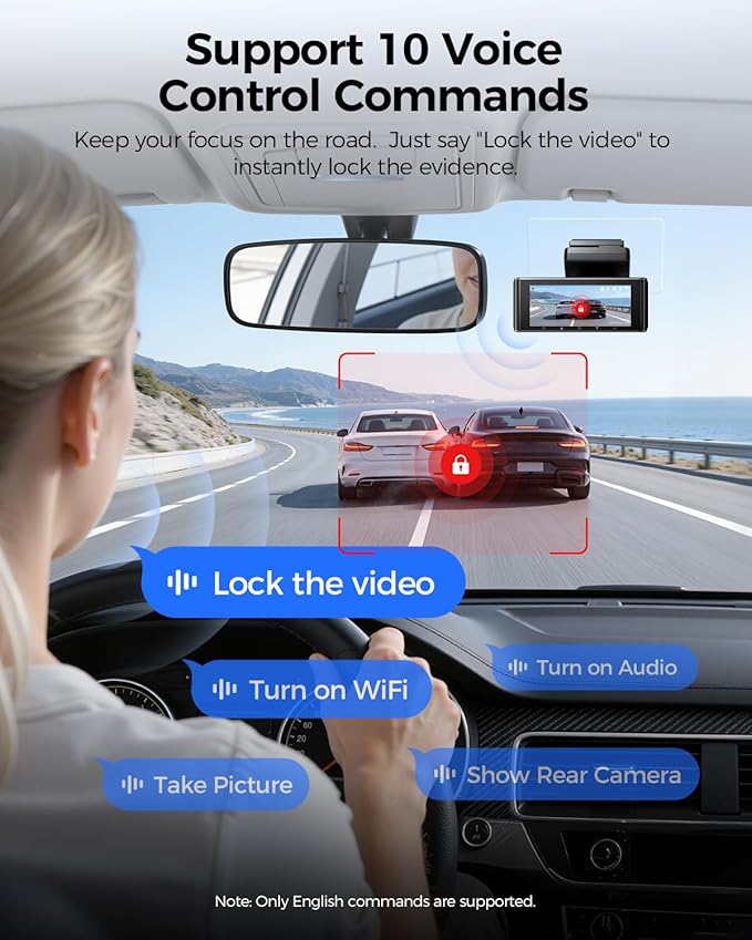 AZDOME ADAS Dash Cam Front and Rear, 4K+2.5K UHD Dash Camera for Cars, 64GB Card Included, Voice Control, Bulit-in 5.8GHz Wi-