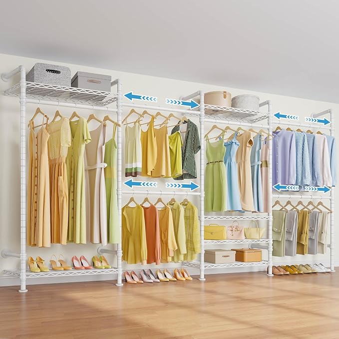 Timate F4 Wall Mounted Clothes Rack Industrial Pipe Clothing Rack for Hanging Clothes, Expandable Garment Rack Heavy Duty War