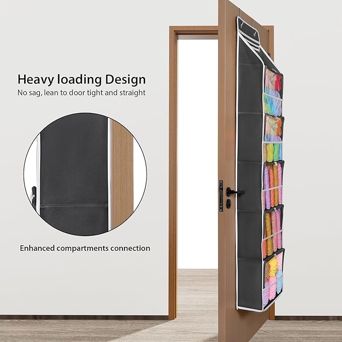 Univivi Hanging Yarn Storage Organizer with 6 Zipper Closure Compartments, Large Capacity Knitting Organizer Storage, Over Th