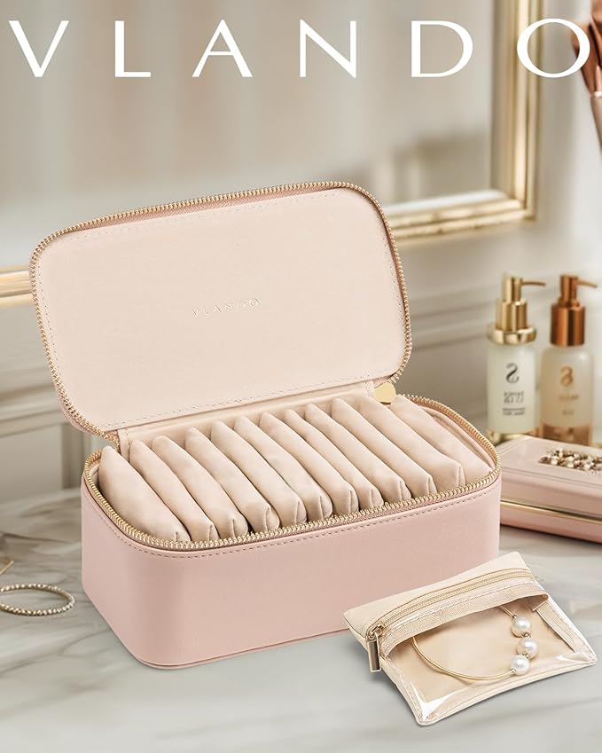 Vlando Jewelry Box with 12 Velvet Jewelry Bags Travel Jewelry Case for Girls Jewelry Organizers Necklace Rings Earrings Stora
