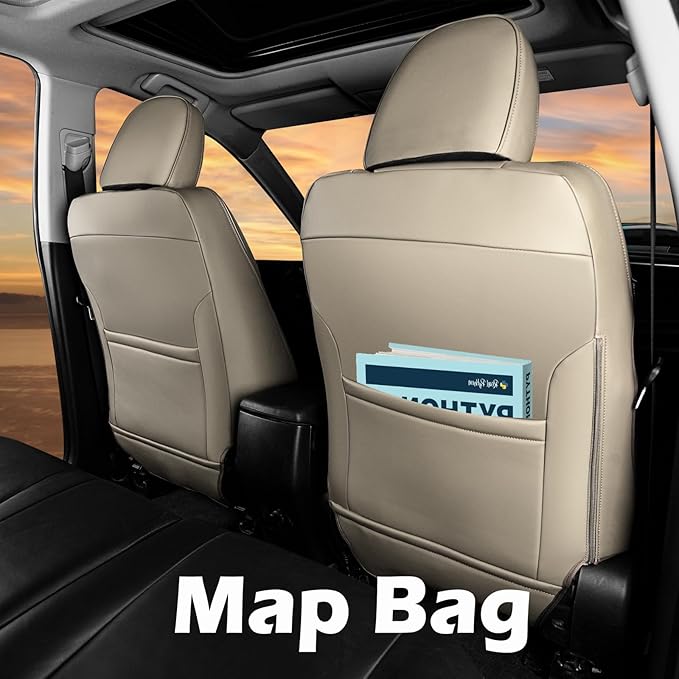 HKZ Fit RAV4 Car Seat Cover Set for 2013 2014 2015 2016 2017 2018 Toyota RAV4 Limited XLE SE Platinum Adventure-Leather(Beige
