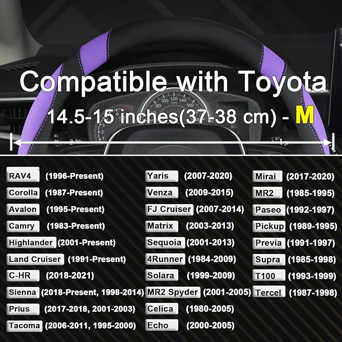 West Llama Customized Auto Car Steering Wheel Cover for Toyota Rav4 Corolla Camry Highlander (Black+Purple-Standard Size)
