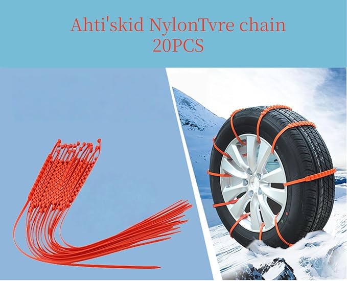 20 PCS Universal Emergency Tire Chains, Adjustable Plastic Anti-skid Ties, zip tie snow chains for Most Cars, SUV Trucks, zip