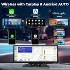 LAMTTO 9.26" Wireless Carplay and Android Auto with 2.5K Dash Cam, 1080P Backup Camera, Portable Touchscreen GPS Navigation f