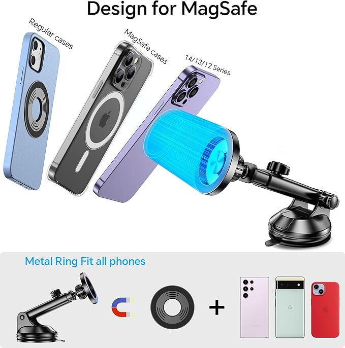 Coolpow for MagSafe Car Mount【Windshield+Vent+Dash】Magnetic Phone Holder for Car Phone Holder Mount Cell Phone Holders for Your Car Accessories Suction Phone Mount for Car Truck Stand for iPhone 17 16