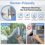 SUNBABY Window Tint for Home, One Way Privacy Film Heat & UV Blocking, Static Cling No Glue Renter Friendly Cover for Home Bedroom, Office & Sliding Glass Door, 35.4 x 78.7 Inch with 3 Tools, Silver