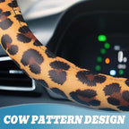 Universal Leather Leopard Cheetah Steering Wheel Cover Women 14.5-15 inch Leopard car Accessories Western Anime Brown Cute Wh