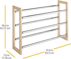 Whitmor 3 Tier Expandable Shoe Rack -Stackable - Natural Wood and Chrome
