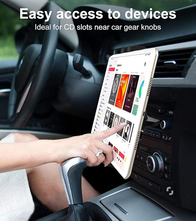 GDZN CD Slot Tablet Holder for Car, [Protect the CD Slot] Ultra Sturdy CD Player Tablet Mount, 360° Adjustable Clip for iPad Pro 12.9 11 Air Mini, Galaxy Z Fold Series, Tabs, iPhone, More 4-13" Device