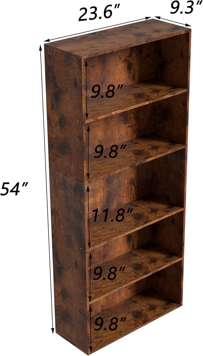 Wooden 5 Tier Book Shelf,5 Cube Storage Organizer,5 Tier Low Bookcase Storage Display Organizer, 54 Inch Versatile Cubes Shel