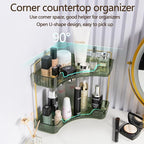 shuang qing 2-Tier Corner Bathroom Counter Organizer – Storage Shelf for Makeup, Perfume & Skincare, Space-Saving Countertop 