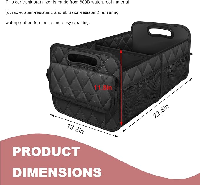 Sun Walker Car Trunk Organizer, Collapsible Auto Storage Box Cargo Organizer with Reinforced Handle, Multi-Pocket Waterproof Ox