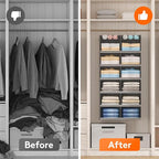 Lifewit Dual-Row Shelf Hanging Closet Organizer and Storage, Clothes Shelves with 3 Sturdy Hooks for Clothing Organization, F