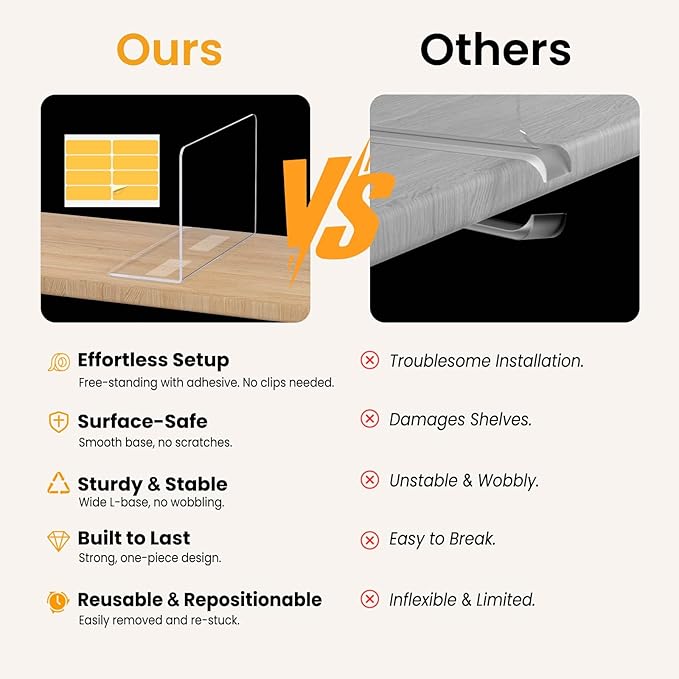 Shelf Dividers for Closet Organization – Acrylic Clear Sturdy Dividers to Keep Clothes, Sweaters & Purses Upright, Free-Stand